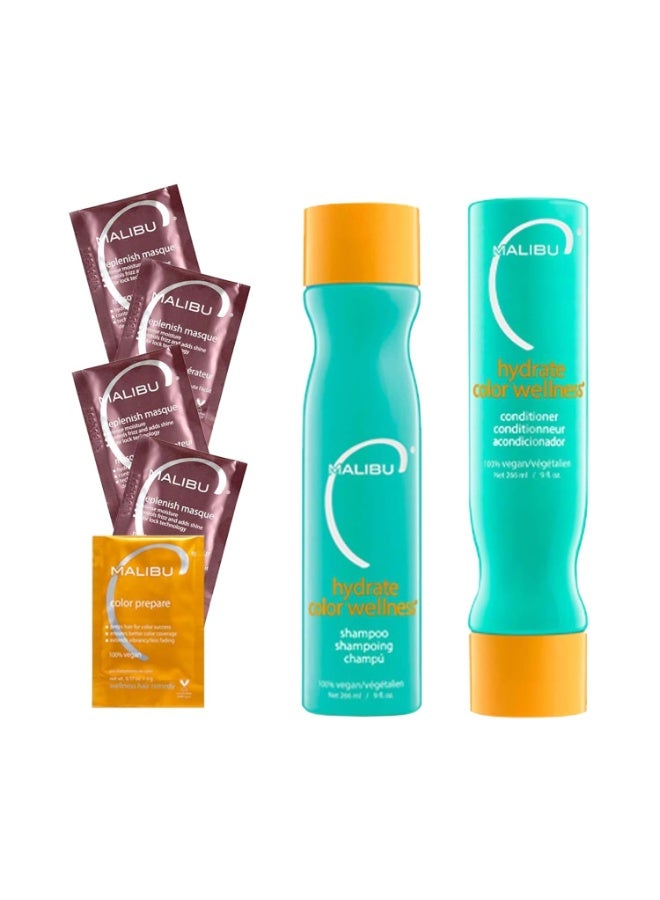 Malibu C Hydrate Colour Wellness Collection Moisturizing Color Safe Shampoo & Hydrating Hair Remedy - Formulated to Preserve + Protect Hair Color - Image 1